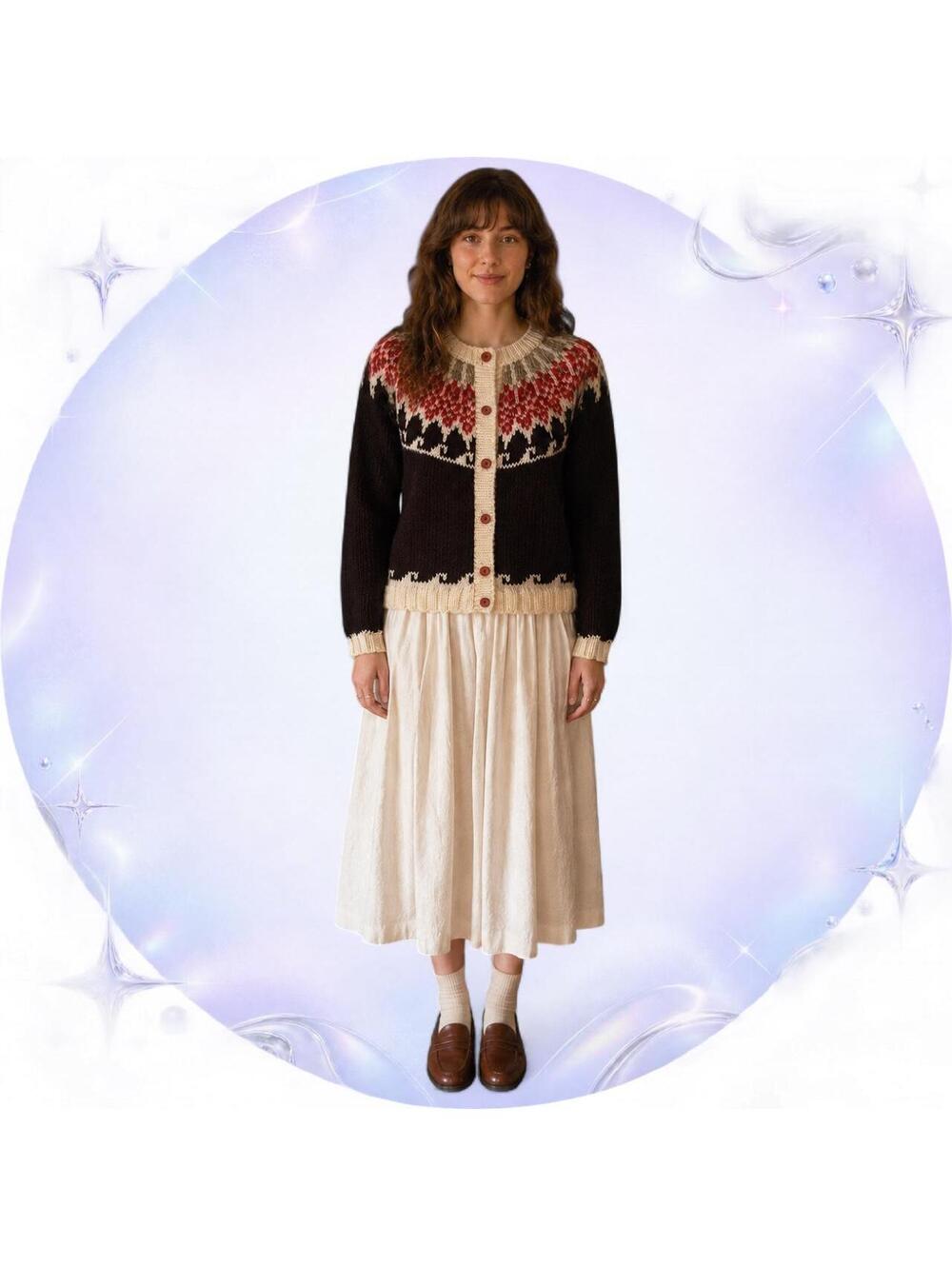 Vintage 70s Midnight Blues Hand-Knit Fair Isle Cardigan